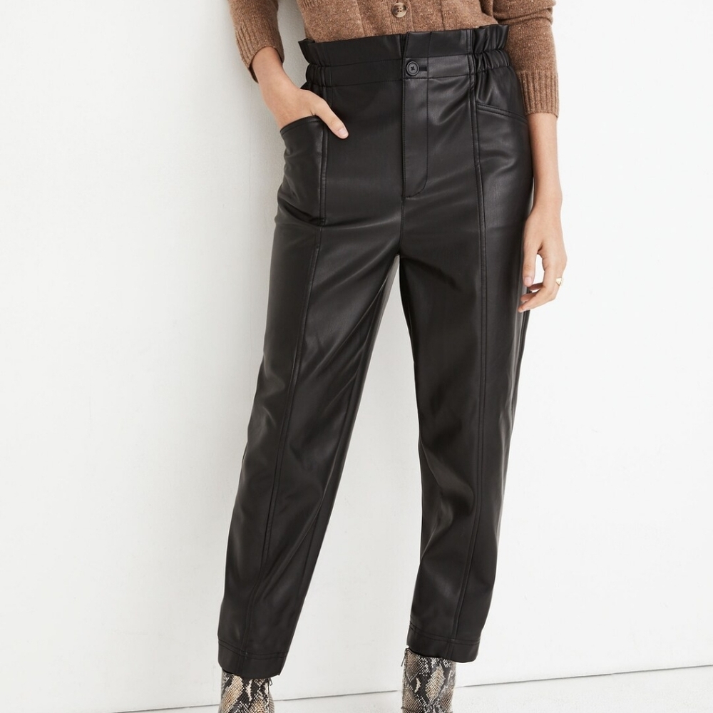 Vegan Leather Pull-On Paperbag Pants